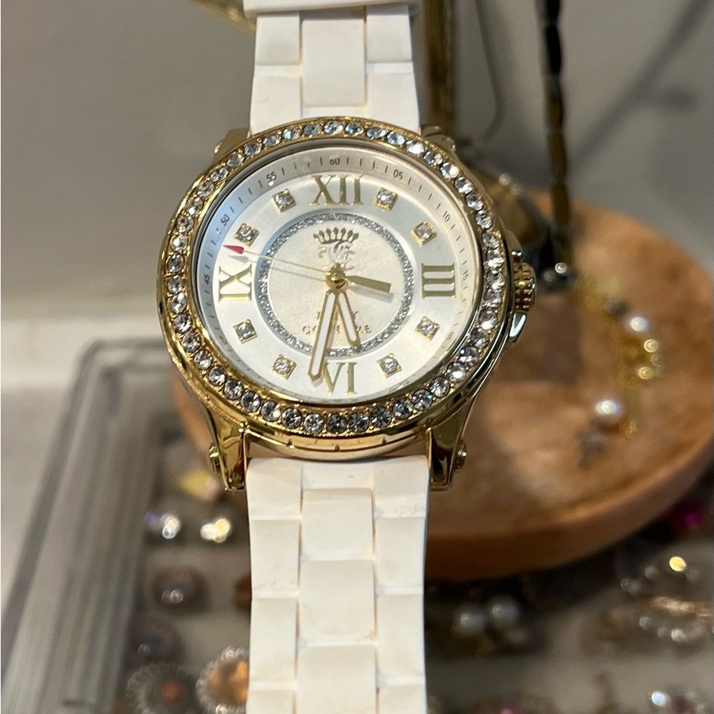 Vintage Juicy couture watch- Gold and White Watch with Crystal Accents